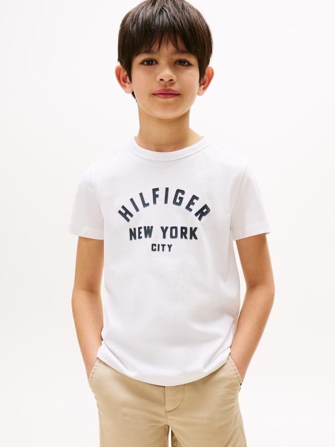Tommy Hilfiger T-shirt CURVED HILFIGER GRAPHIC TEE SS voor kinderen tot 16 jaar grote logo-print - Foto 6