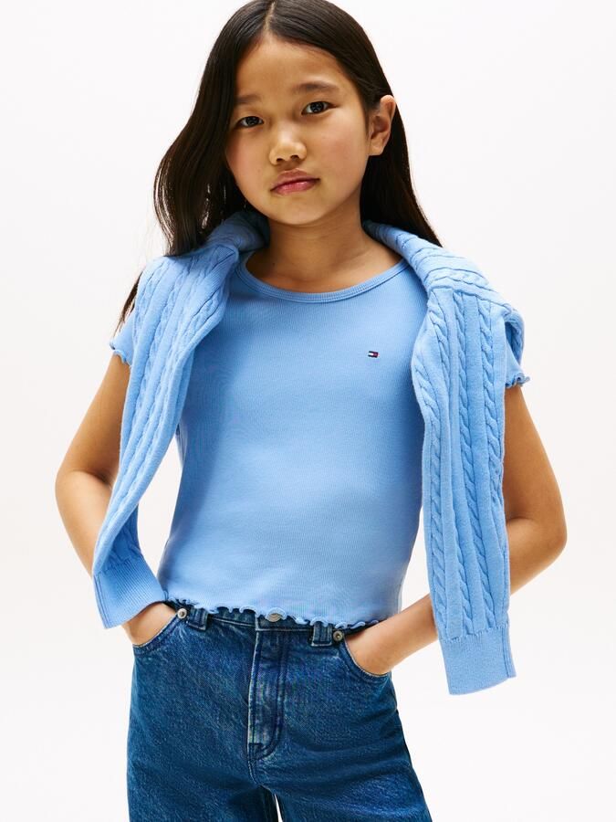 Tommy Hilfiger T-shirt ESSENTIAL RIB TOP met babylockranden en borduursel - Foto 4