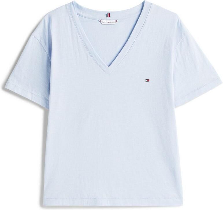 Tommy Hilfiger T-shirt SLUB CROP V-NK SS met open rand met logoborduring - Foto 9
