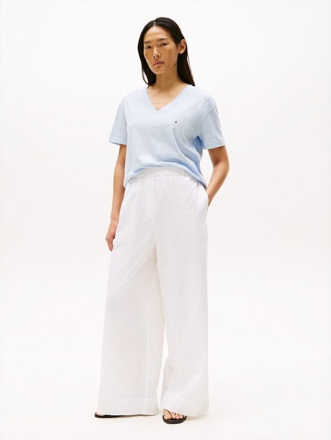 Tommy Hilfiger T-shirt SLUB CROP V-NK SS met open rand met logoborduring - Foto 5