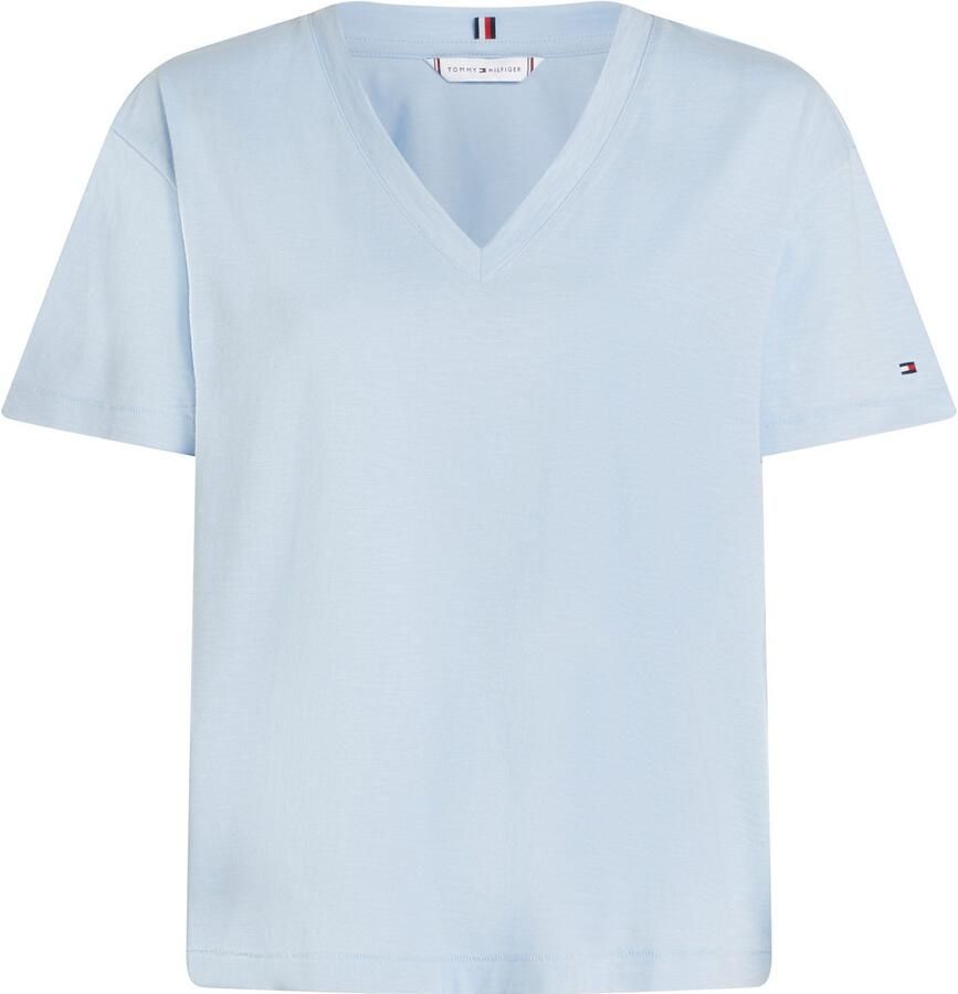 Tommy Hilfiger T-shirt SLUB CROP V-NK SS met open rand met logoborduring