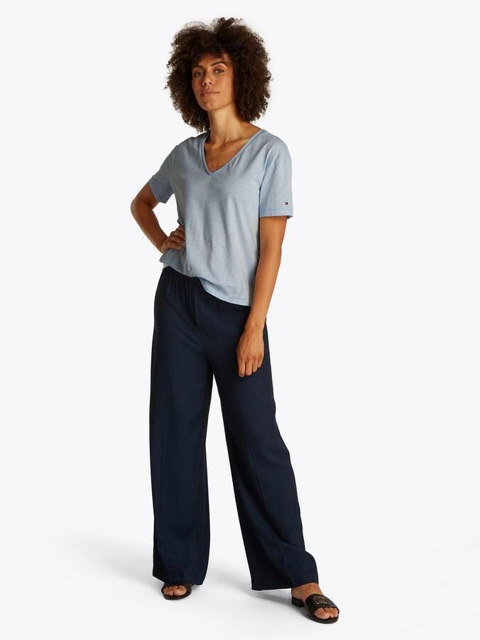 Tommy Hilfiger T-shirt SLUB CROP V-NK SS met open rand met logoborduring - Foto 7