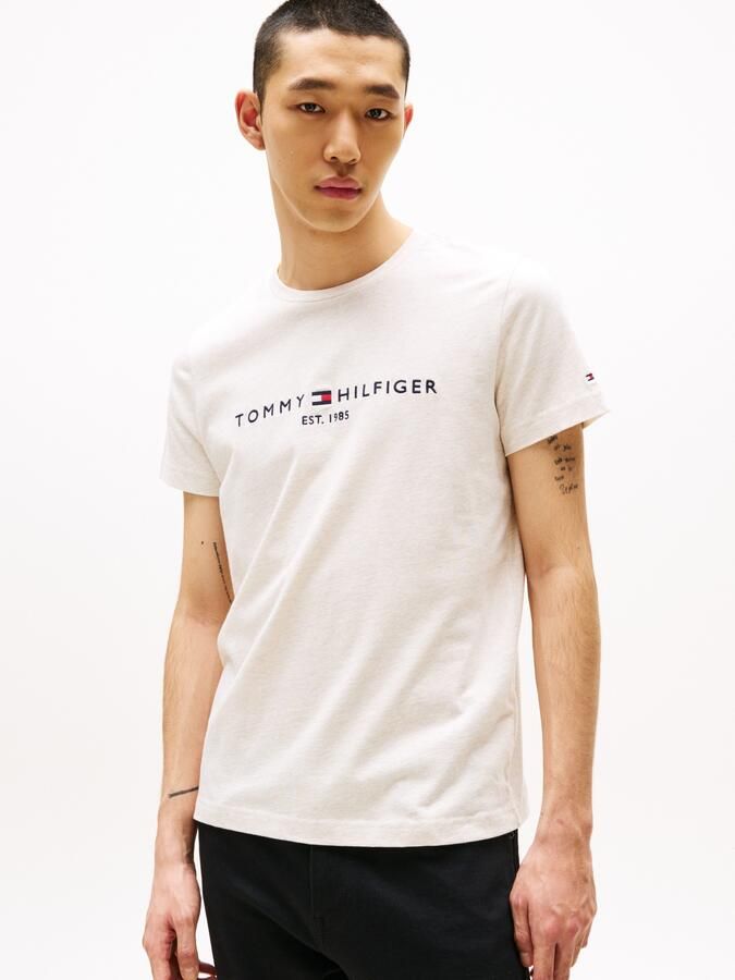 Tommy Hilfiger T-shirt Korte Mouw Slim Logo Embroidery T-Shirt Heathered Oatmilk - Foto 10
