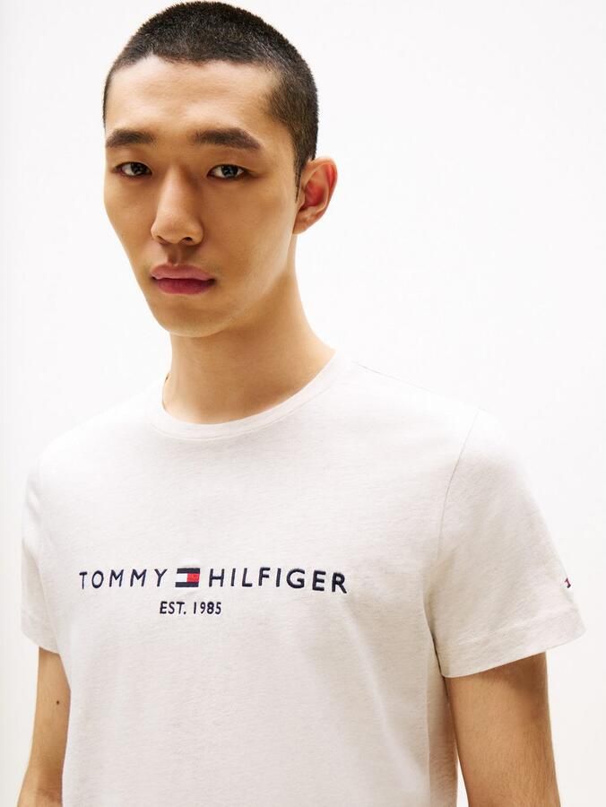 Tommy Hilfiger T-shirt Korte Mouw Slim Logo Embroidery T-Shirt Heathered Oatmilk - Foto 8