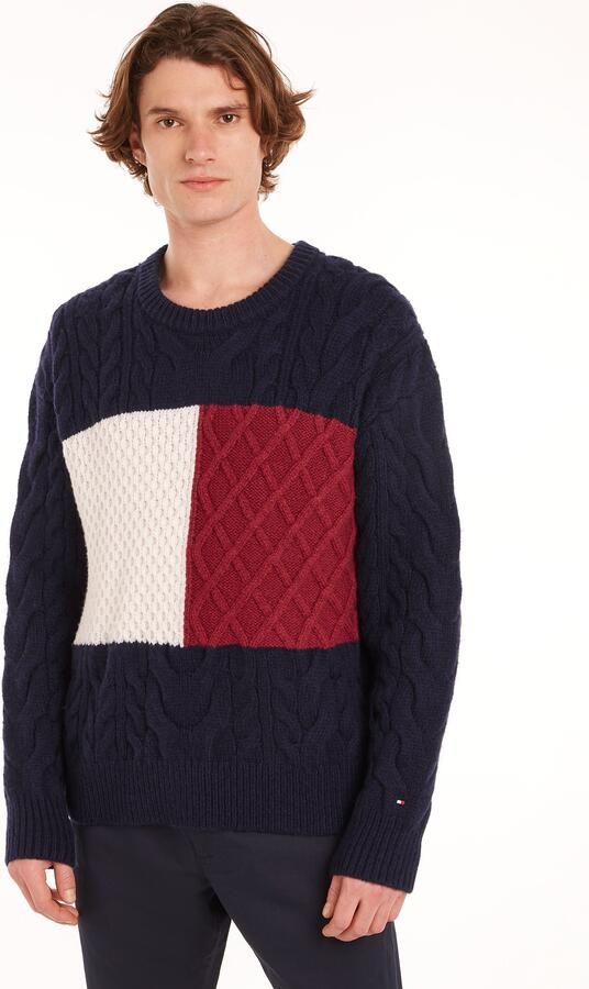 Tommy Hilfiger Trui met ronde hals CABLE FLAG SWEATER met colorblocking-ontwerp aan de voorkant - Foto 11