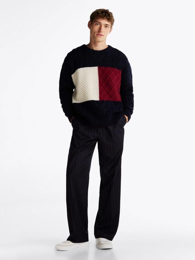 Tommy Hilfiger Trui met ronde hals CABLE FLAG SWEATER met colorblocking-ontwerp aan de voorkant - Foto 6