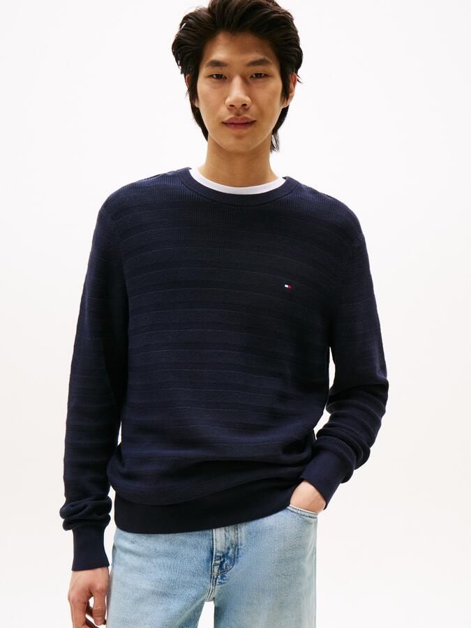 Tommy Hilfiger Trui met ronde hals STRIPE STRUCTURE regular fit licht oversized schouders - Foto 6