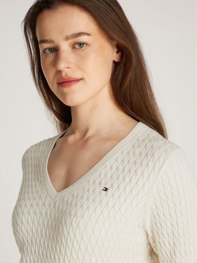 Tommy Hilfiger Trui met V-hals CO CABLE V-NK LS SWT met kabelpatroon logo-borduursel - Foto 6