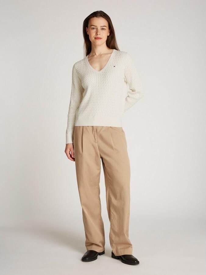 Tommy Hilfiger Trui met V-hals CO CABLE V-NK LS SWT met kabelpatroon logo-borduursel - Foto 7