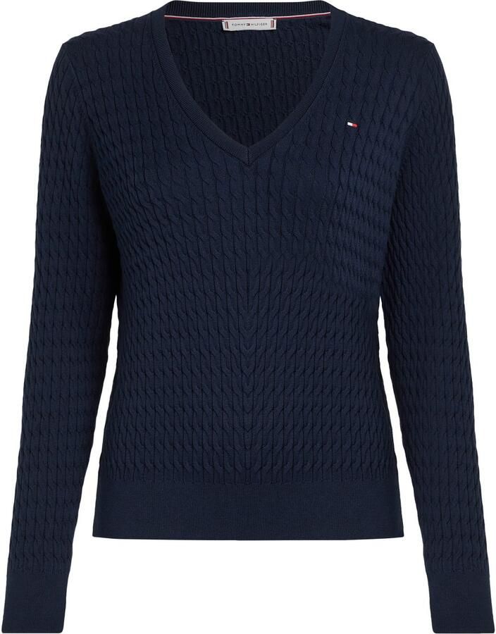 Tommy Hilfiger Trui met V-hals CO CABLE V-NK LS SWT met kabelpatroon logo-borduursel