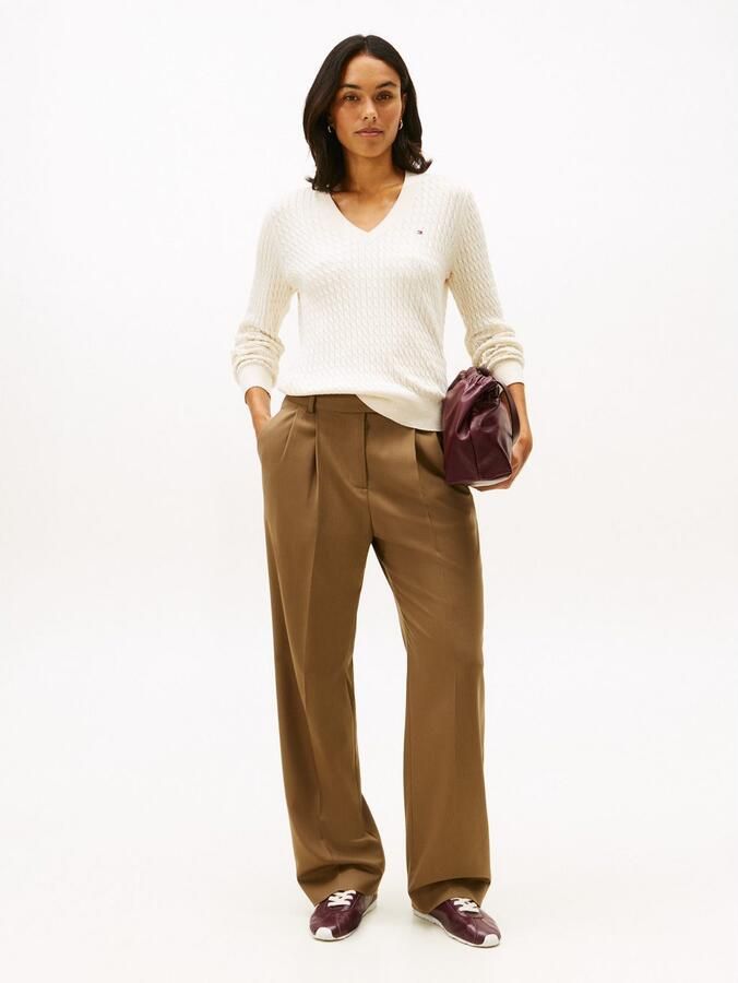 Tommy Hilfiger Trui met V-hals CO CABLE V-NK LS SWT met kabelpatroon logo-borduursel - Foto 9