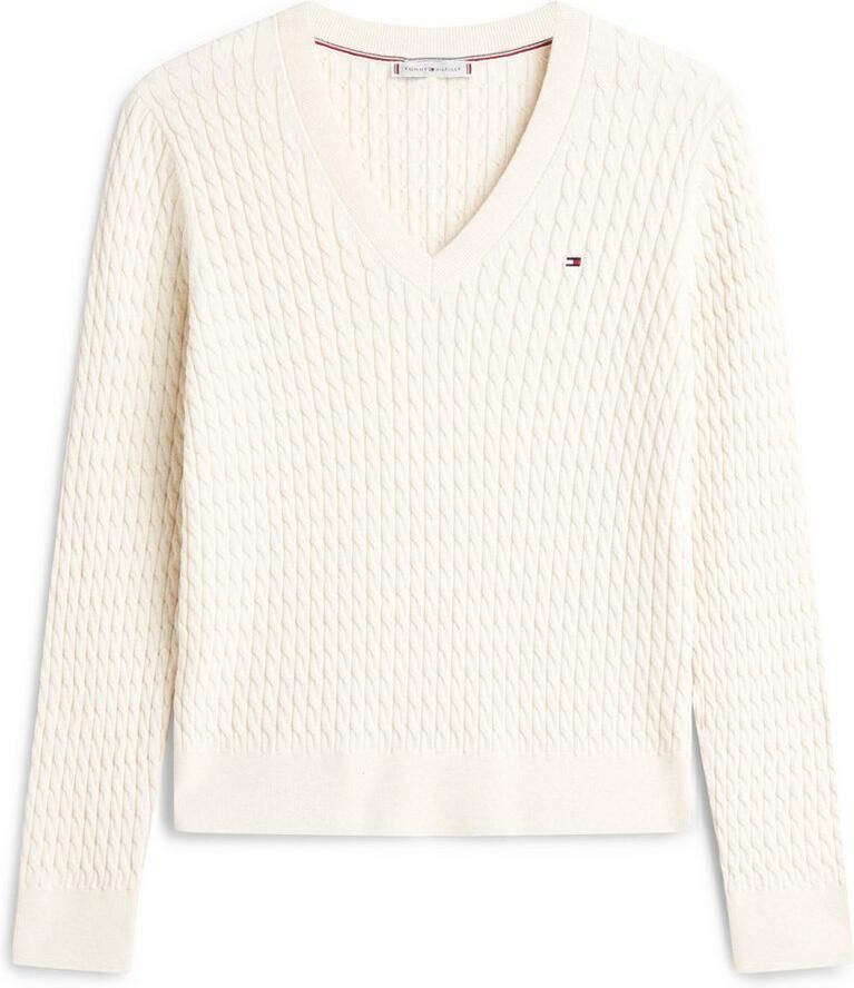 Tommy Hilfiger Trui met V-hals CO CABLE V-NK LS SWT met kabelpatroon logo-borduursel