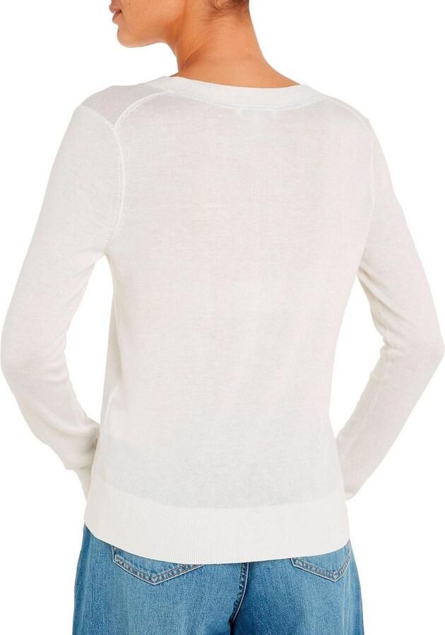 Tommy Hilfiger Trui met V-hals CO JERSEY STITCH V-NK SWEATER Contrastkleurige strepen in de hals en logo borduursel op de mouw - Foto 5