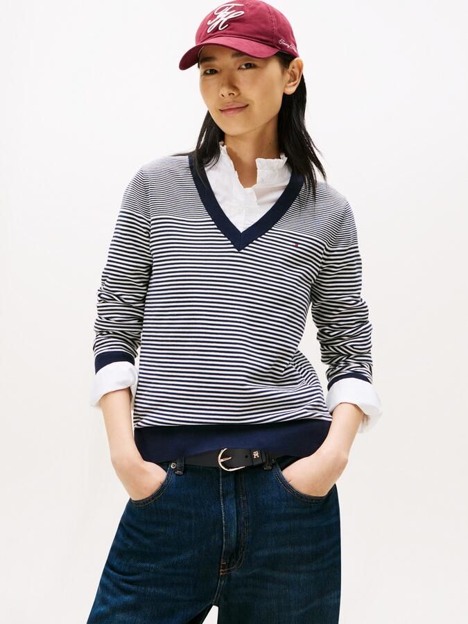 Tommy Hilfiger Trui met V-hals CO JERSEY STITCH V-NK SWEATER met V-hals en rib - Foto 5