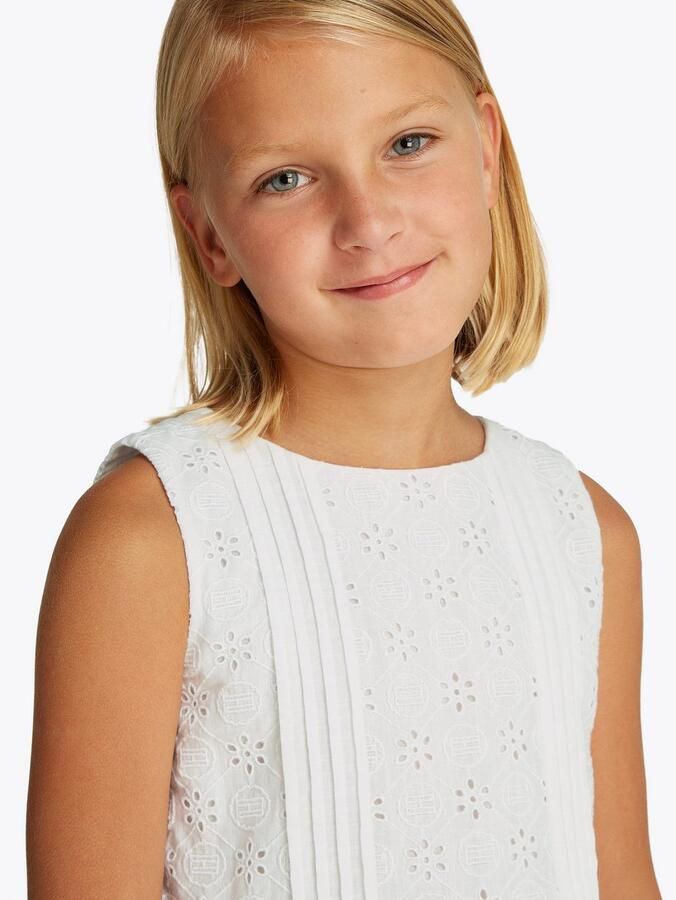 Tommy Hilfiger Zomerjurk EMBROIDERED COTTON DRESS SLVLS met delicate gaatjesborduursel met biezen