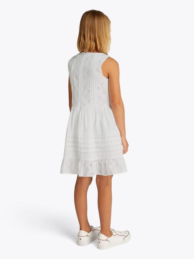 Tommy Hilfiger Zomerjurk EMBROIDERED COTTON DRESS SLVLS met delicate gaatjesborduursel met biezen - Foto 4