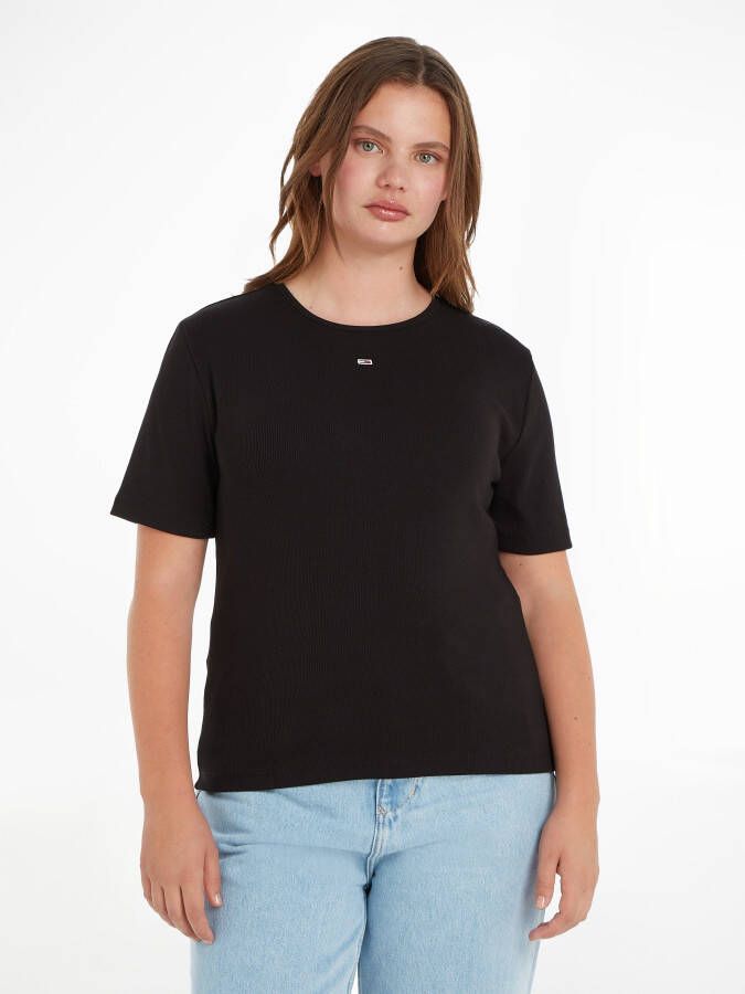 Tommy Jeans Curve Shirt met ronde hals TJW CRV BBY ESSENTIAL RIB SS PLUS SIZE CURVE met geborduurd Tommy Jeans logo (1-delig)