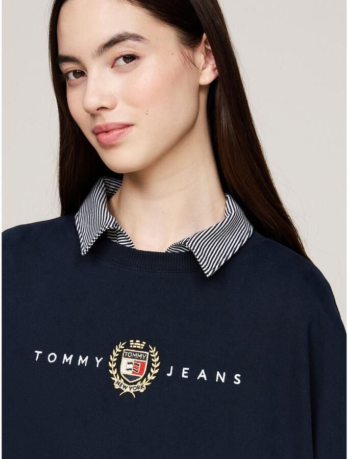 Tommy Jeans Curve Jerseyjurk TJW CREST LINEAR CREW DRESS EXT in grote maten lineaire logo-opdruk