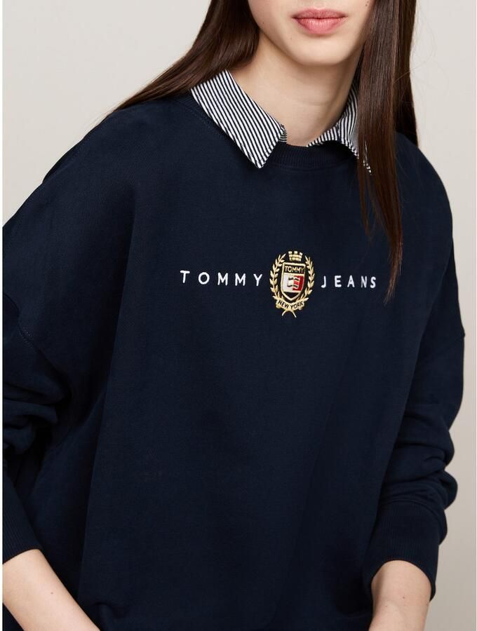 Tommy Jeans Curve Jerseyjurk TJW CREST LINEAR CREW DRESS EXT in grote maten lineaire logo-opdruk - Foto 2