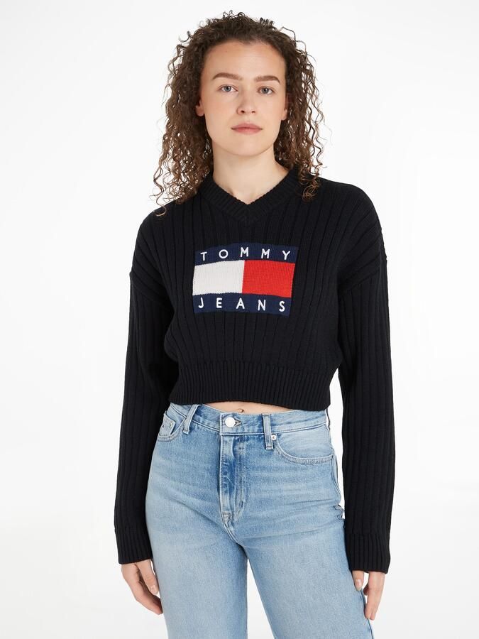 Tommy Jeans Curve Trui met V-hals TJW VNCK CENTER FLAG SWEATER EXT - Foto 6
