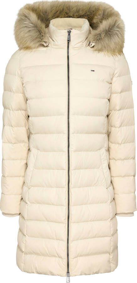 TOMMY JEANS Donsjas TJW ESSENTIAL HOODED DOWN COAT met afneembaar imitatiebont aan de capuchon