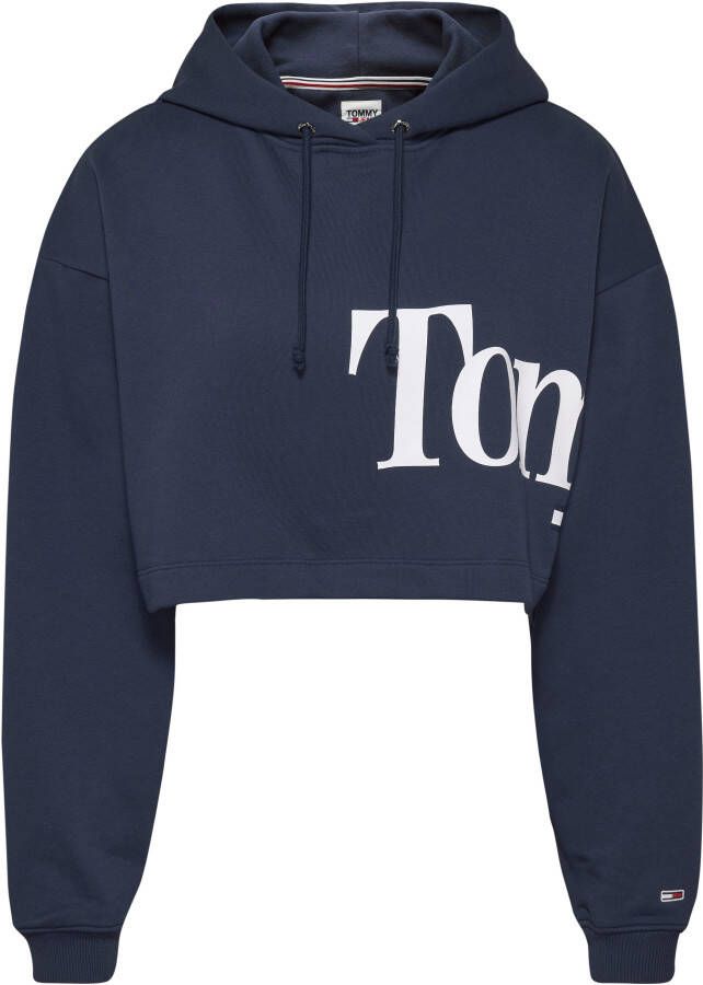 Tommy Jeans Cropped Hoodie met Zijbranding Blue Dames