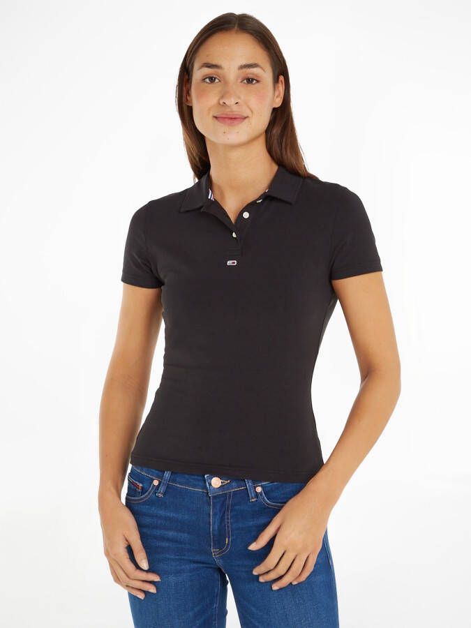 Tommy Jeans Zwarte Polo T-shirts met Geborduurd Logo Black Dames