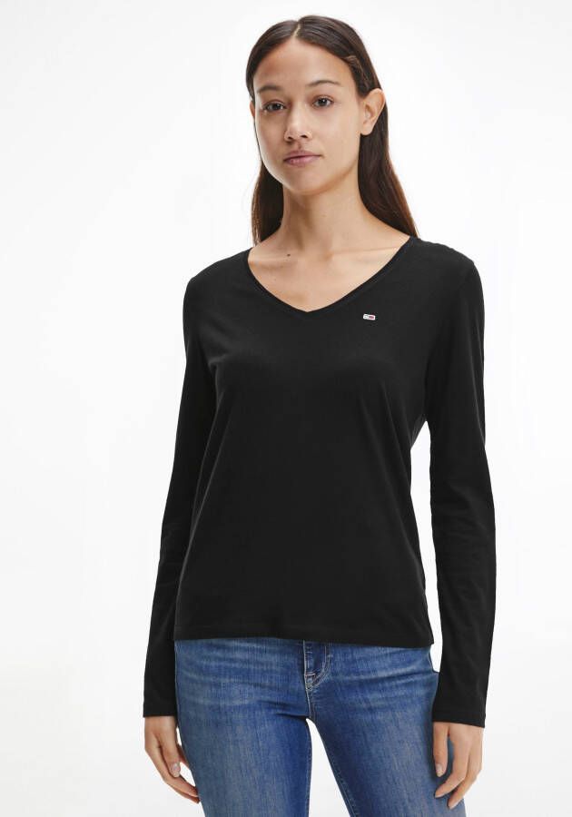 TOMMY JEANS Shirt met lange mouwen TJW JERSEY V NECK LONGSLEEVE met -merklabel op borsthoogte