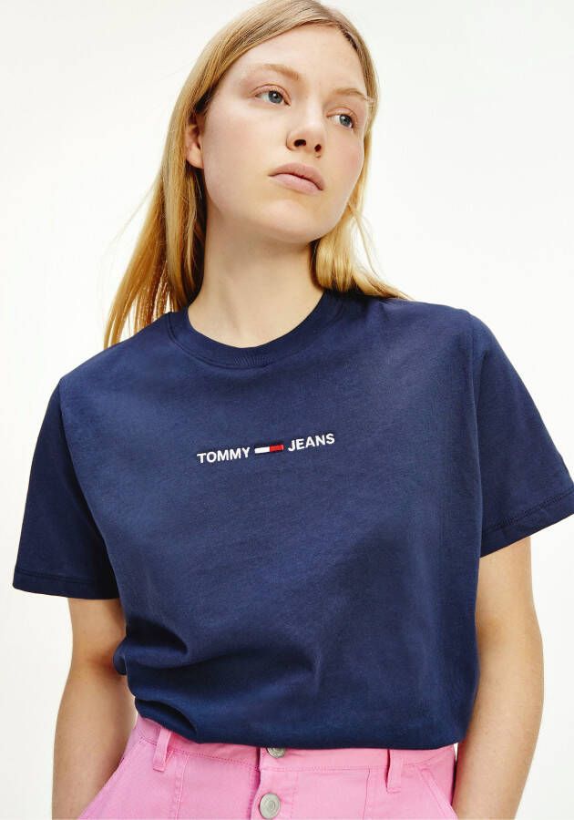 TOMMY JEANS Shirt met ronde hals TJW BXY CROP LINEAR LOGO TEE met -logoborduursel