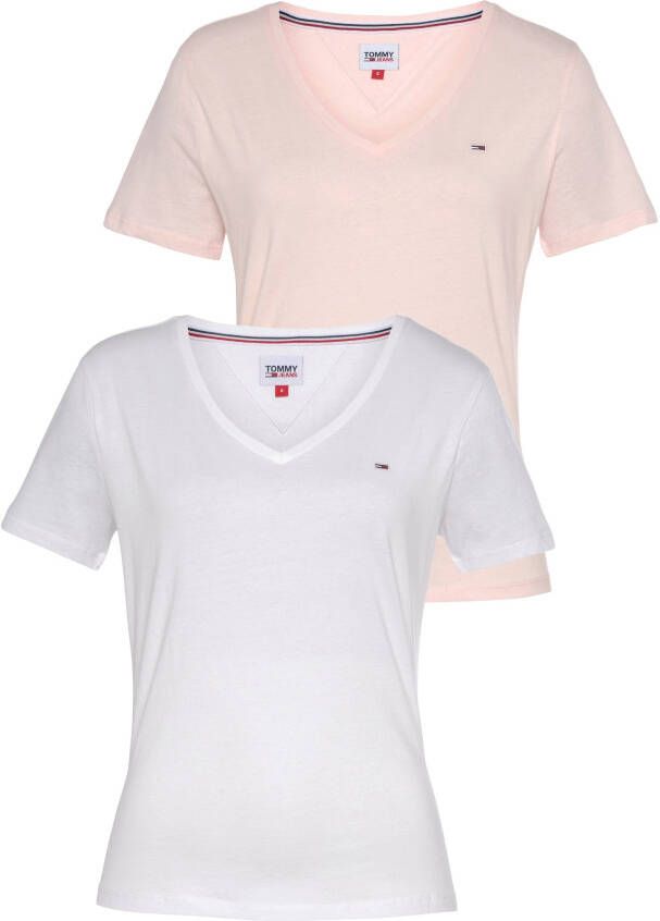 TOMMY JEANS Shirt met V-hals TJW 2PACK SLIM SOFT V NECK TEE in basic look met merklabel (2-delig Set van 2)