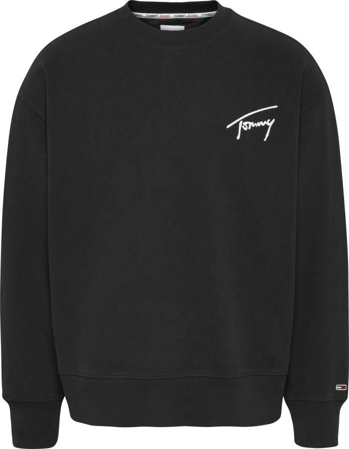 Tommy Hilfiger Zwarte Crewneck Sweatshirt met Lange Mouwen en Borduursel Black Heren