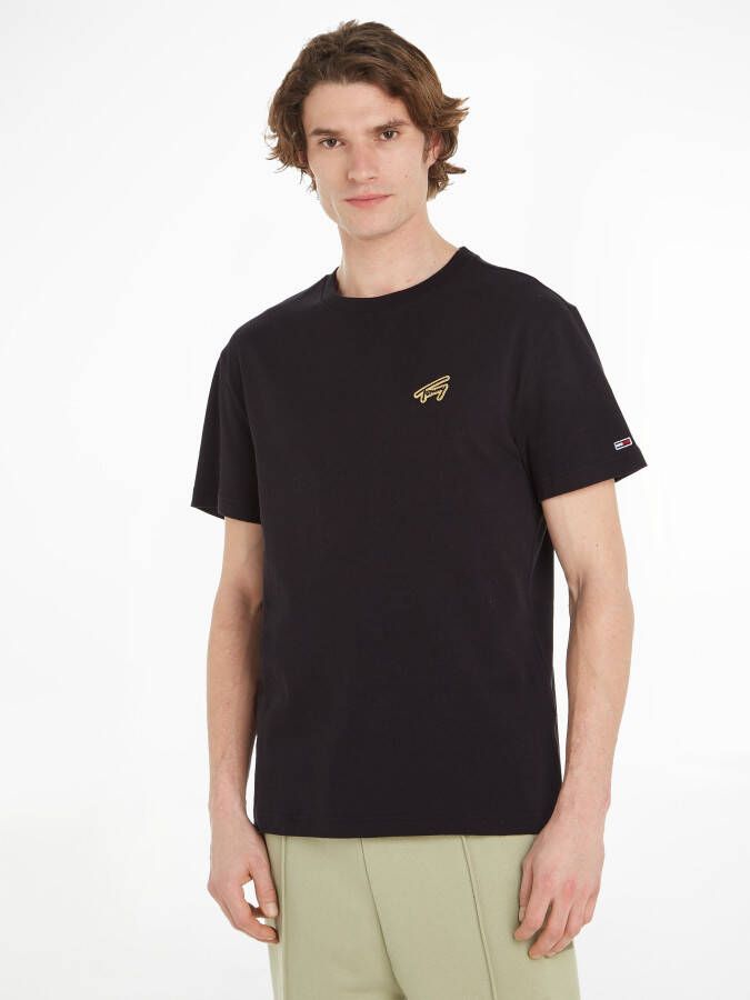 Tommy Jeans Katoenen T-Shirt met Handtekening Logo Patch Black Heren