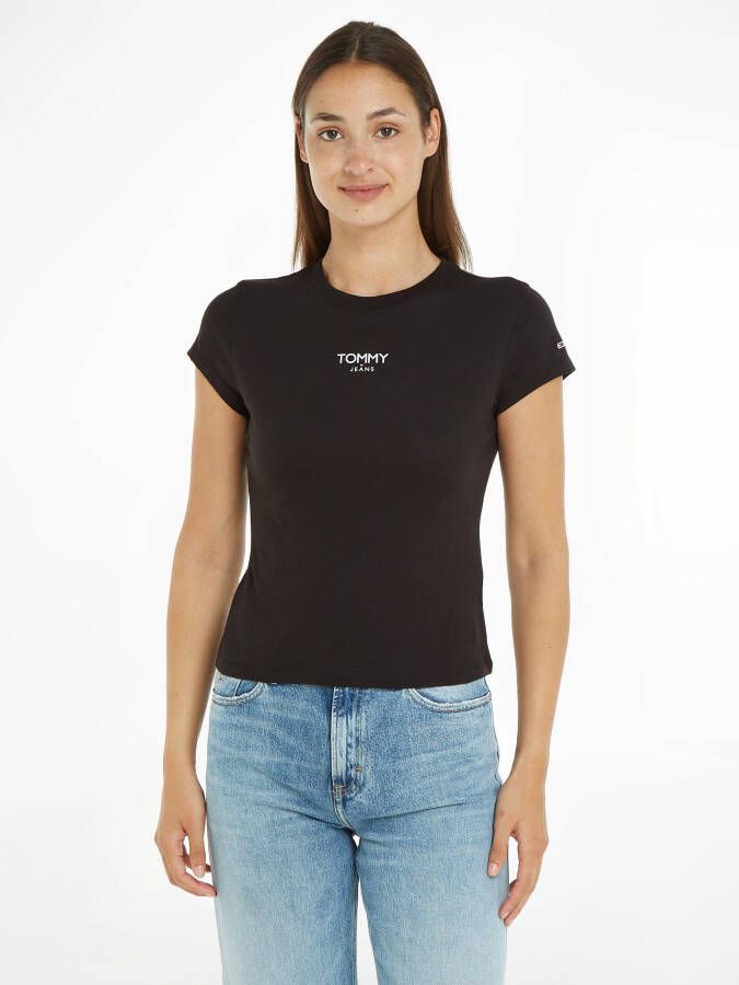 Tommy Jeans Bedrukt Logo Katoenen T-Shirt Rechte Pasvorm White Dames