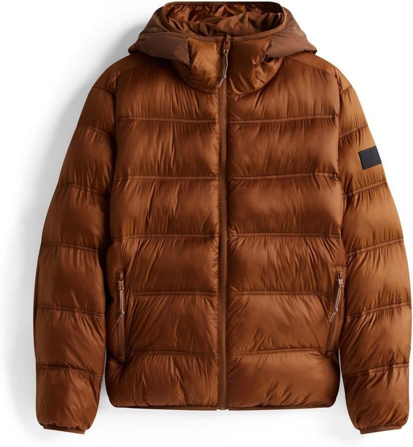 TOMMY JEANS Gewatteerde jas HOODED LOGO PUFFER Overgangsjas regular fit met ronde halslijn