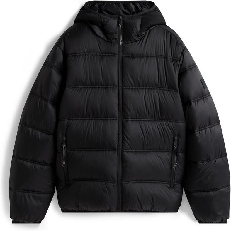 TOMMY JEANS Gewatteerde jas HOODED LOGO PUFFER Overgangsjas regular fit met ronde halslijn