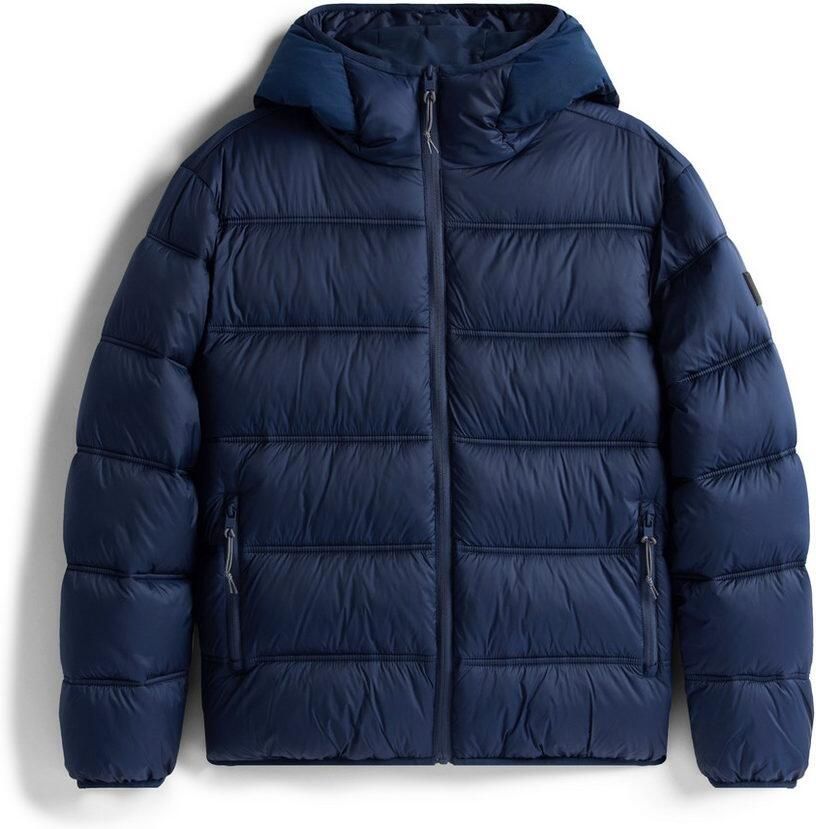 TOMMY JEANS Gewatteerde jas HOODED LOGO PUFFER Overgangsjas regular fit met ronde halslijn