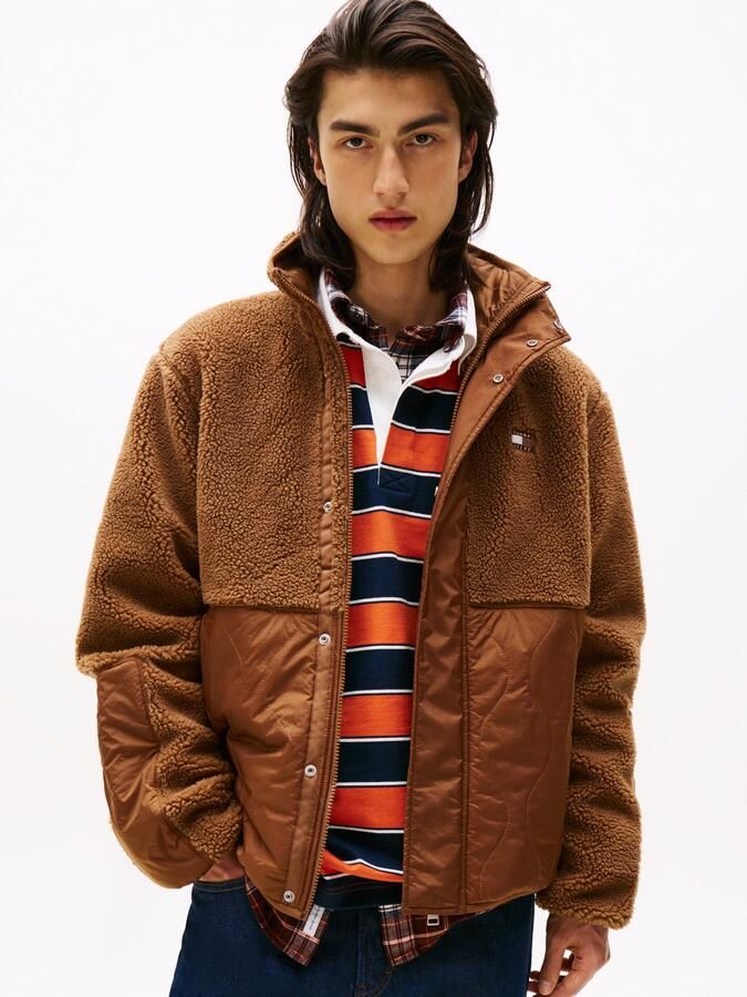 TOMMY JEANS Gewatteerde jas TJM ESSENTL MIX TEDDY Overgangsjas relaxed fit met teddy fleece opstaande kraag - Foto 5