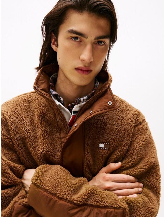 TOMMY JEANS Gewatteerde jas TJM ESSENTL MIX TEDDY Overgangsjas relaxed fit met teddy fleece opstaande kraag