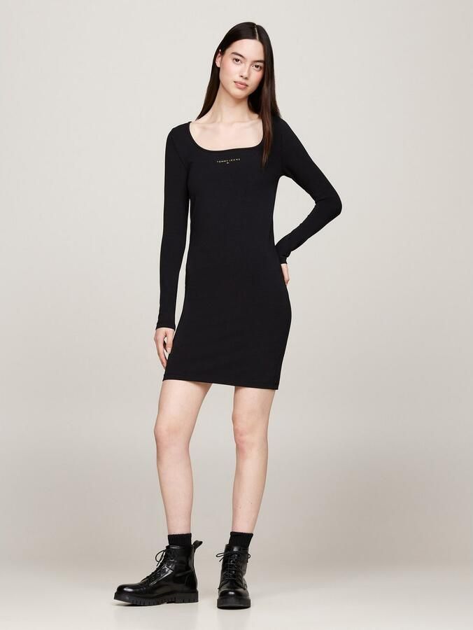 TOMMY JEANS Jerseyjurk TJW METALLIC LINEAR BODYCON met metallic-kleurige lineaire logo-opdruk
