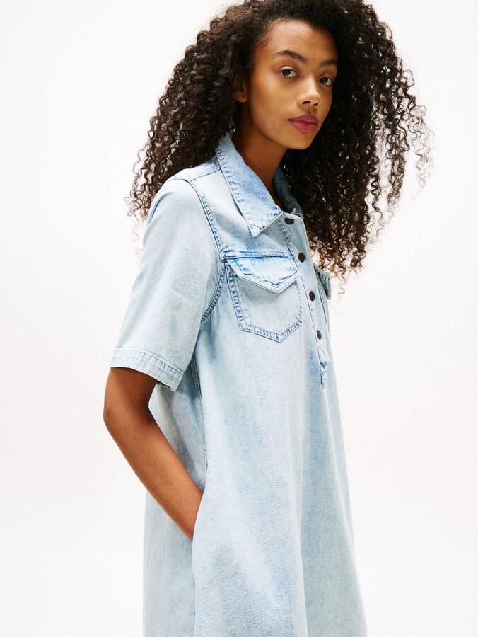 Tommy Jeans denim spijkerjurk light blue denim - Foto 4