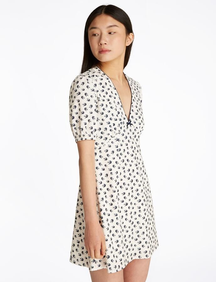 TOMMY JEANS Mini-jurk TJW SS CREPE MINI DRESS met strikdetail vogelpatroon - Foto 9