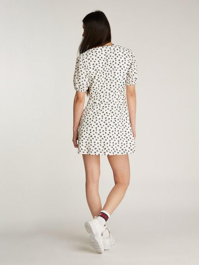 TOMMY JEANS Mini-jurk TJW SS CREPE MINI DRESS met strikdetail vogelpatroon - Foto 3