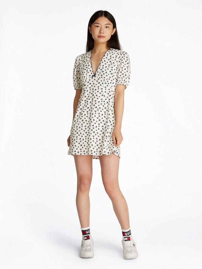 TOMMY JEANS Mini-jurk TJW SS CREPE MINI DRESS met strikdetail vogelpatroon - Foto 5
