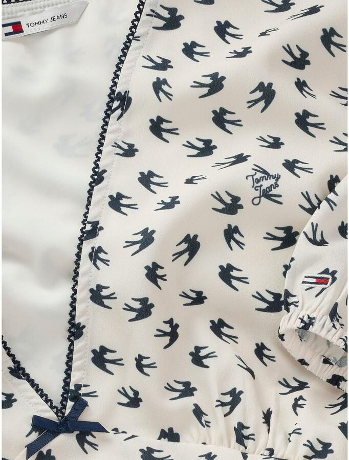 TOMMY JEANS Mini-jurk TJW SS CREPE MINI DRESS met strikdetail vogelpatroon