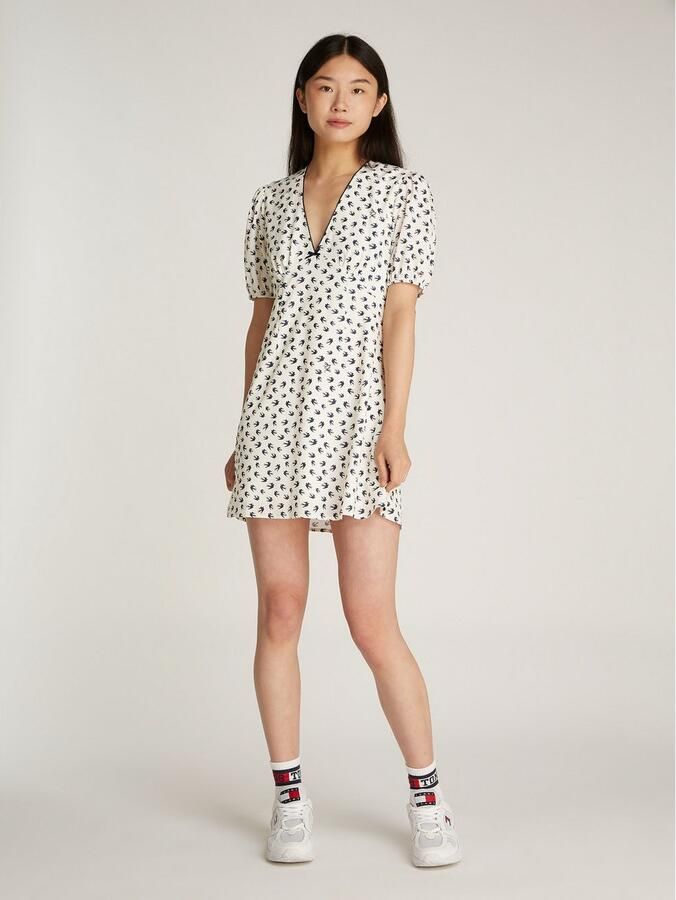TOMMY JEANS Mini-jurk TJW SS CREPE MINI DRESS met strikdetail vogelpatroon - Foto 6