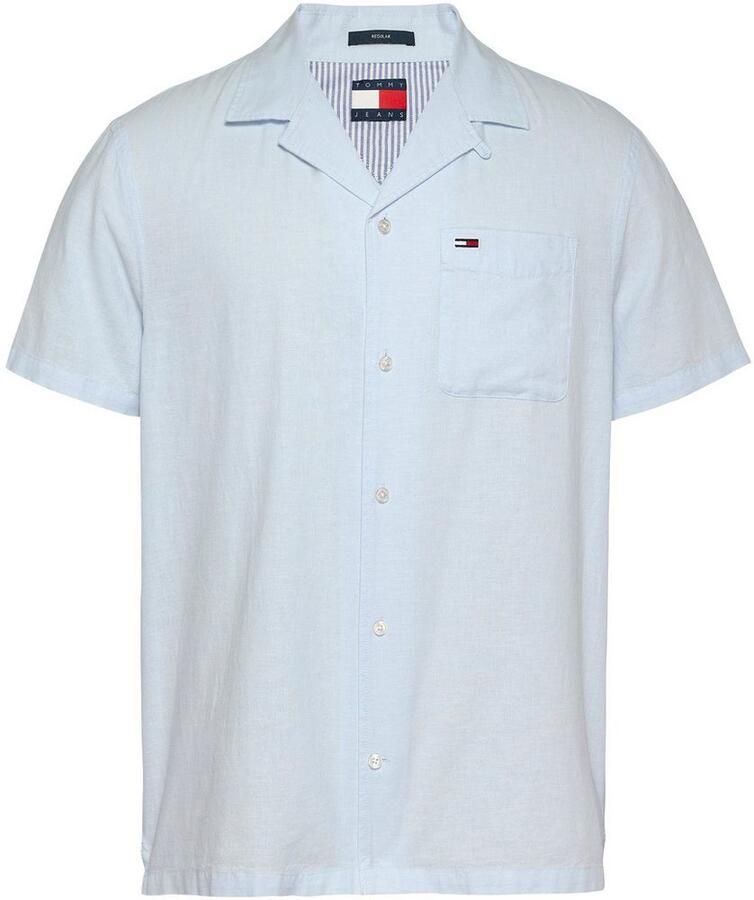 Tommy Jeans Regular fit vrijetijdsoverhemd van een mix van katoen en linnen met borstzak