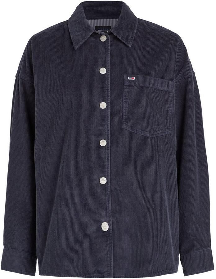 Tommy Jeans Curve Overhemdblouse TJW WASHED CORD OVERSHIRT EXT Grote maten fijncord drukker afgeronde zoom