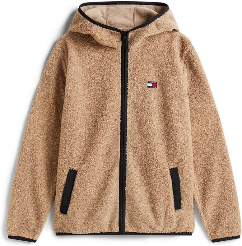 TOMMY JEANS Pluchen jack TJM REG BADGE TEDDY ZIP TRU EXT Vrijetijdsjas overgangsjas teddyjas met logopatch