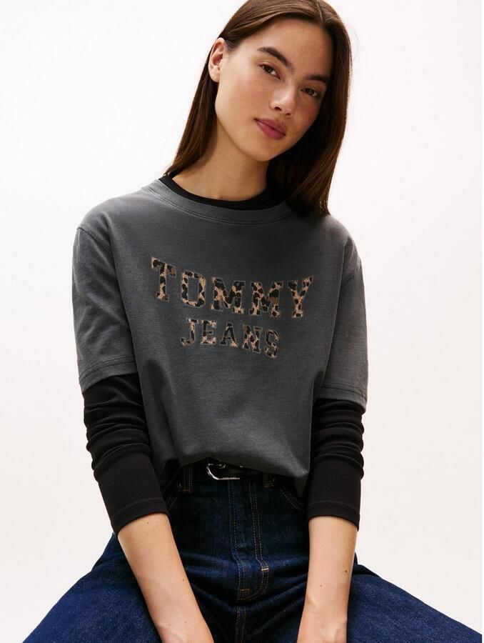 TOMMY JEANS Shirt met korte mouwen TJW BXY LEOPARD VARSITY TEE