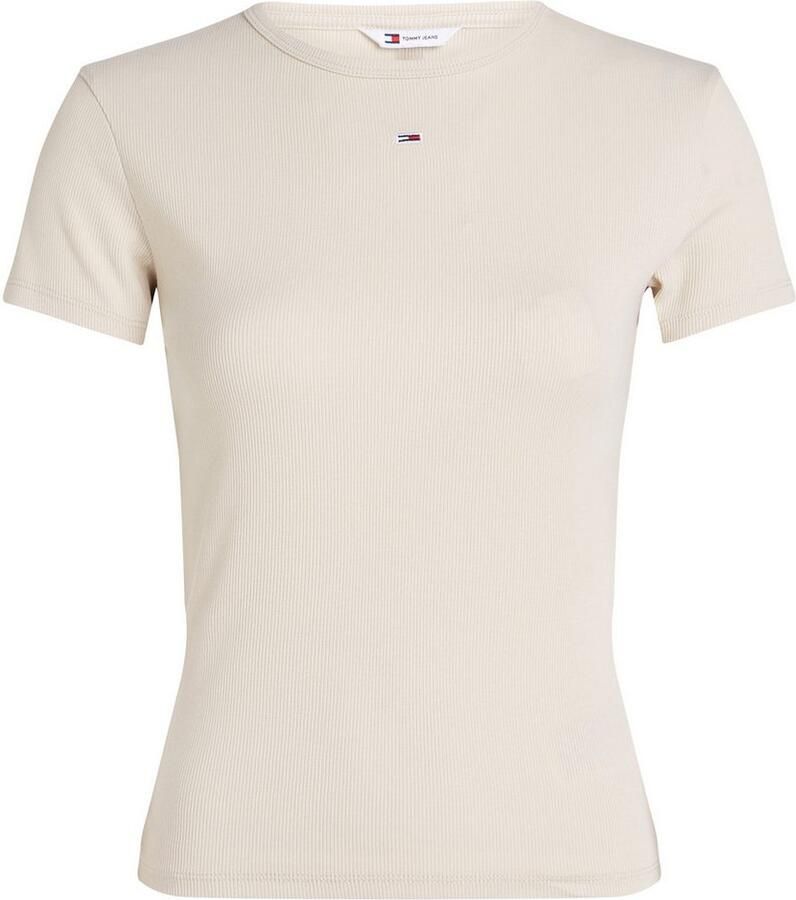 TOMMY JEANS Dames Tops & T-shirts Tjw Slim Essential Rib Ss Ext Ecru